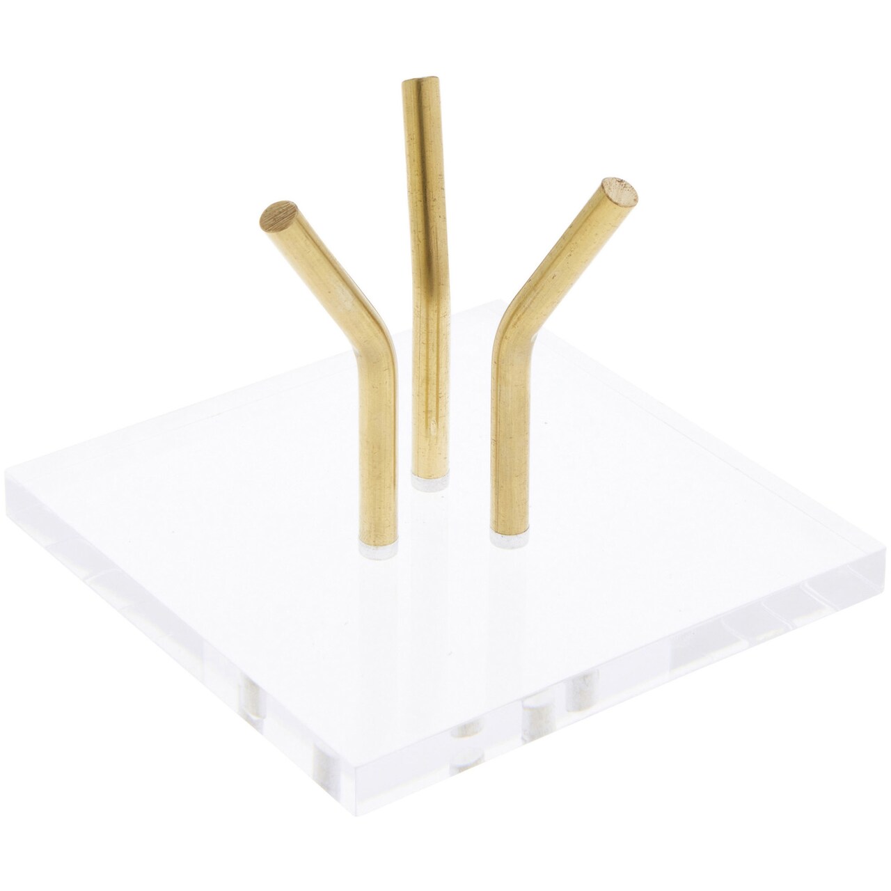 Plymor Clear Acrylic Base with 3 Angled Brass Pegs to Hold Egg, Marble, Ball or Sphere, 4" H x 4" W x 2.5" D